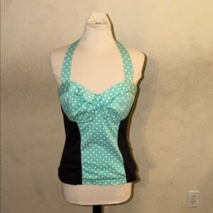 Royal Bones Black and Turquoise Halter Top